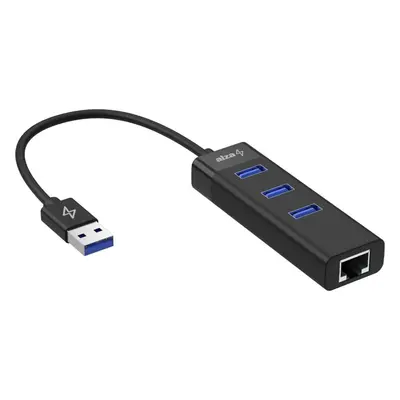 USB Hub AlzaPower Core USB-A (M) na 3x USB-A (F) s LAN černá