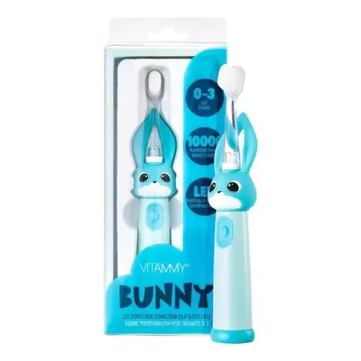 Elektrický zubní kartáček VITAMMY Bunny s LED světlem a nanovlákny, 0-3 roky, blankyt