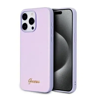 Guess PU Leather Iridescent Metal Script Zadní Kryt pro iPhone 15 Pro Max Purple