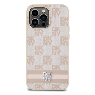 Kryt na mobil DKNY PU Leather Checkered Pattern and Stripe Zadní Kryt pro iPhone 15 Pro Max Pink