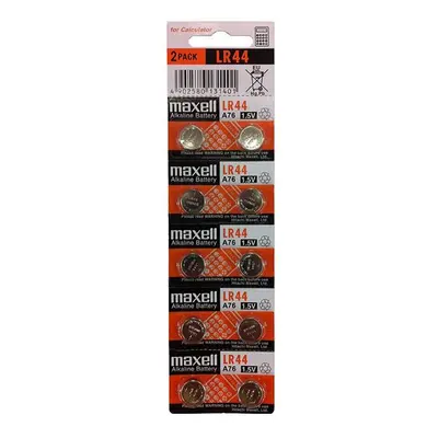 Baterie alkalická, knoflíková, LR44, 1.5V, Maxell, blistr, 10-pack