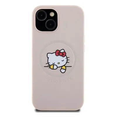 Kryt na mobil Hello Kitty PU Kitty Asleep Logo MagSafe Zadní Kryt pro iPhone 15 Pink