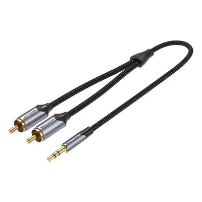 Audio kabel Vention 3.5mm Jack Male to 2-Male RCA Cinch Cable 10M Gray Aluminum Alloy Type