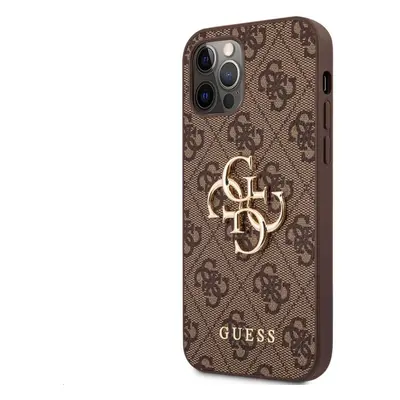 Kryt na mobil Guess PU 4G Metal Logo Zadní Kryt pro Apple iPhone 12/12 Pro Brown