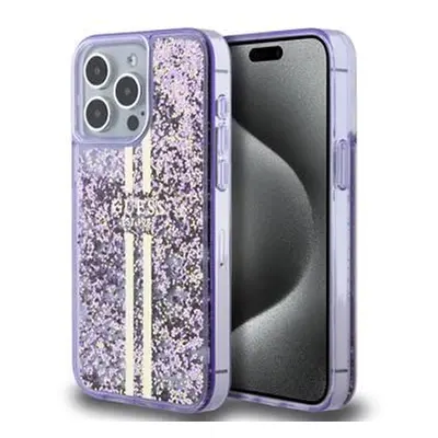 Guess PC/TPU Liquid Glitter Gold Stripe Zadní Kryt pro iPhone 15 Pro Max Purple