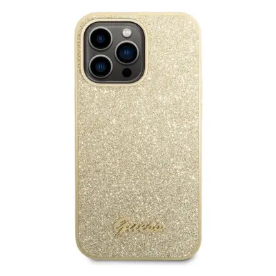 Kryt na mobil Guess PC/TPU Glitter Flakes Metal Logo Zadní Kryt pro iPhone 14 Pro Max Gold