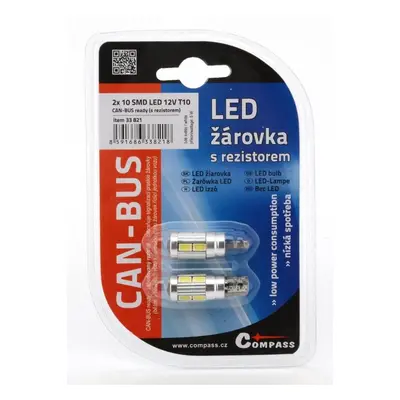 LED autožárovka COMPASS 10 SMD LED 3chips 12V T10 2ks