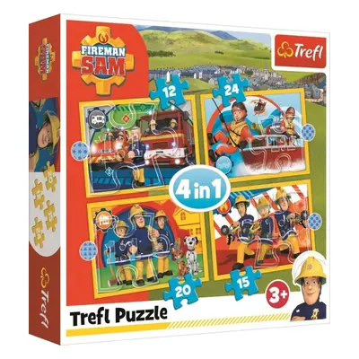 Puzzle Puzzle Požárník Sam: Rádi pomůžeme 4v1 (12,15,20,24 dílků)