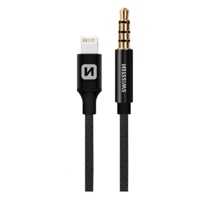 Audio kabel Swissten Textile audio adaptér Ligtning (samec) / 3.5mm jack (samec) 1.5 m černý