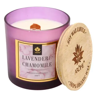 ARÔME Svíčka 400 g s dřevěným knotem a víčkem, Lavender and Chamomille