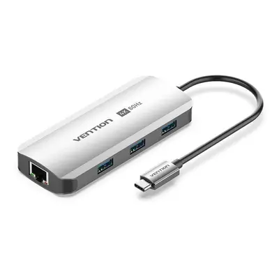 Replikátor portů Vention 6-in-1 USB-C to HDMI/USB 3.0 x3/RJ45/PD Docking Station 0.15M Gray Alum