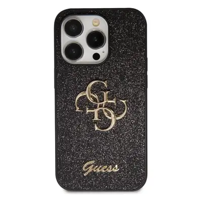 Kryt na mobil Guess PU Fixed Glitter 4G Metal Logo Zadní Kryt pro iPhone 15 Pro Max Black