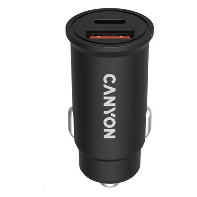 CANYON auto nabíječka C-30, 1x USB-C + 1x USB-A (PD 30W/QC 3.0 18W), vstup 12V-24V