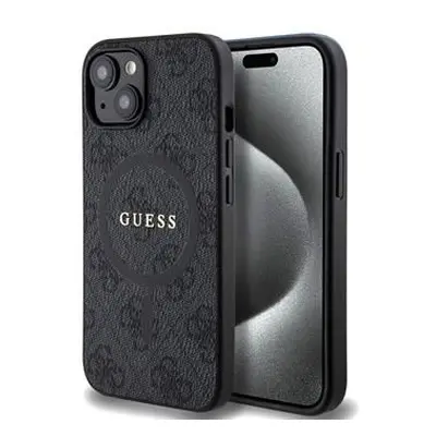 Guess PU Leather 4G Colored Ring MagSafe Zadní Kryt pro iPhone 15 Black