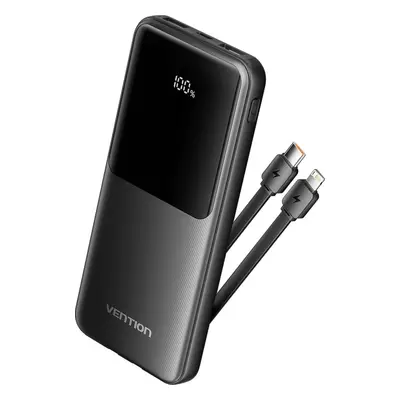 Powerbanka Vention 10000mAh Power Bank with Integrated USB-C and Lightning Cables 22.5W Black LE