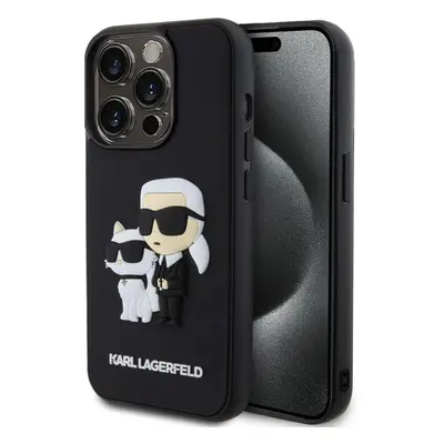 Kryt na mobil Karl Lagerfeld 3D Rubber Karl and Choupette Zadní Kryt pro iPhone 15 Pro Black