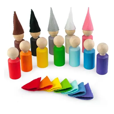 Vzdělávací sada Ulanik Montessori dřevěná hračka "Peg Dolls with Hats small"