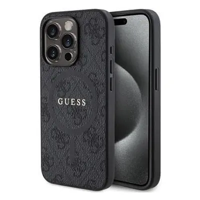 Guess PU Leather 4G Colored Ring MagSafe Zadní Kryt pro iPhone 15 Pro Black