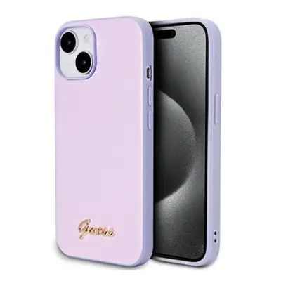 Guess PU Leather Iridescent Metal Script Zadní Kryt pro iPhone 15 Purple