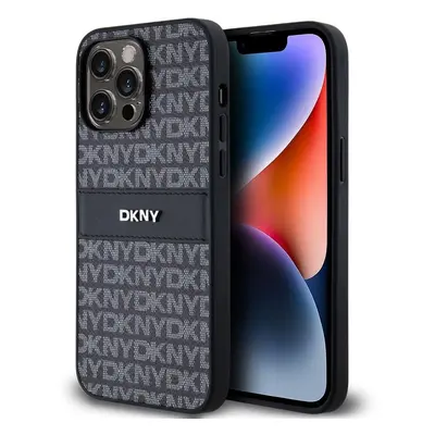 Kryt na mobil DKNY PU Leather Repeat Pattern Tonal Stripe Zadní Kryt pro iPhone 14 Pro Black