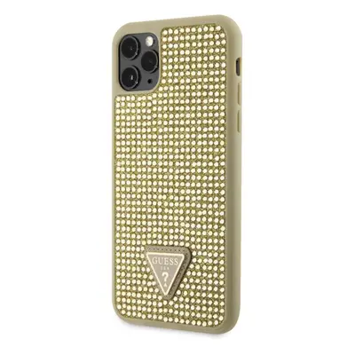 Kryt na mobil Guess Rhinestones Triangle Metal Logo Kryt pro iPhone 11 Pro Max Gold