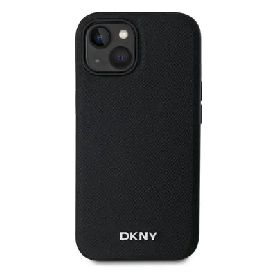 Kryt na mobil DKNY PU Leather Silver Metal Logo Magsafe Zadní Kryt pro iPhone 15 Black