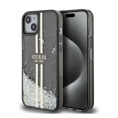 Guess PC/TPU Liquid Glitter Gold Stripe Zadní Kryt pro iPhone 15 Plus Black