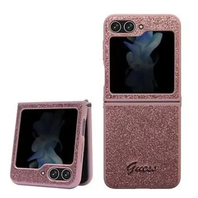 Guess PC/TPU Glitter Flakes Metal Logo Zadní Kryt pro Samsung Galaxy Z Flip 5 Pink