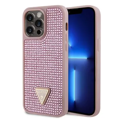 Kryt na mobil Guess Rhinestones Triangle Metal Logo Kryt pro iPhone 15 Pro Max Pink