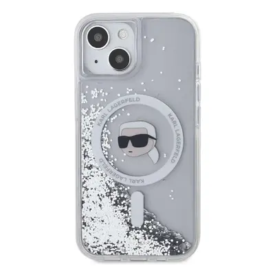 Kryt na mobil Karl Lagerfeld Liquid Glitter Karl Head MagSafe Zadní Kryt pro iPhone 15 Transpare