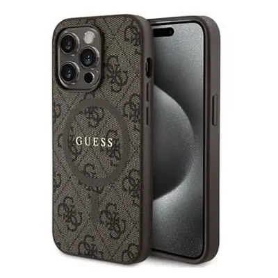 Guess PU Leather 4G Colored Ring MagSafe Zadní Kryt pro iPhone 14 Pro Brown