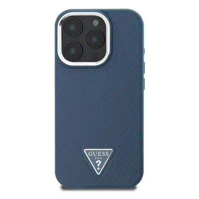 Kryt na mobil Guess PU Grained Triangle Logo Zadní Kryt pro iPhone 16 Pro Blue