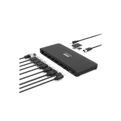 Dokovací stanice PORT CONNECT Dokovací stanice USB-C 9v1 3x4K, 2x Display Port, HDMI,3x USB, USB