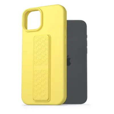 Kryt na mobil AlzaGuard Liquid Silicone Case with Stand pro iPhone 15 Plus žluté