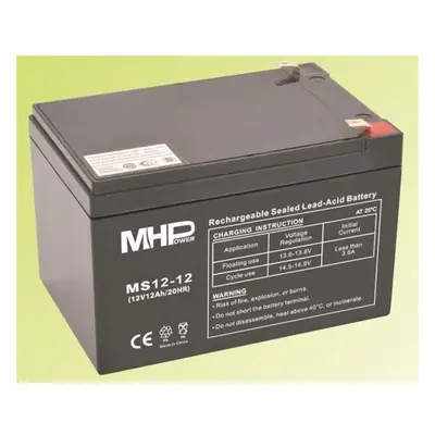 MHPower olověný akumulátor AGM 12 V/12 Ah, Faston F2 - 6,3 mm, MS12-12 35593