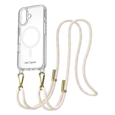 Kryt na mobil AlzaGuard Luxe Detach Lanyard Case Compatible with MagSafe for iPhone 16 růžovožlu