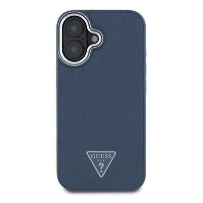 Kryt na mobil Guess PU Grained Triangle Logo Zadní Kryt pro iPhone 16 Blue