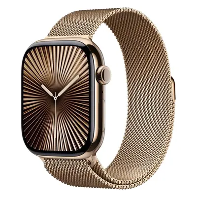 Chytré hodinky Apple Watch Series 10 46mm Cellular Zlatý titan se zlatým milánským tahem - M/L