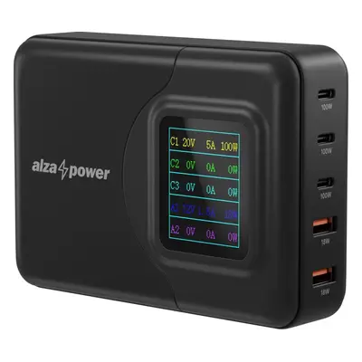 Nabíječka do sítě AlzaPower M500 Digital Display Multi Ultra Charger 200W černá