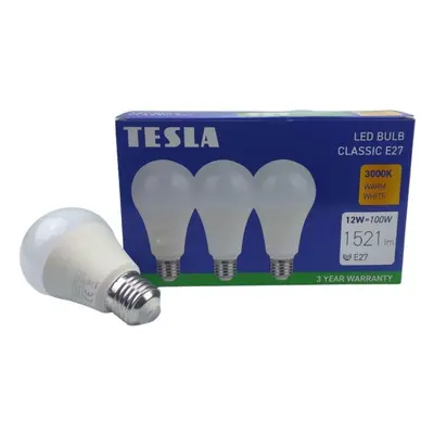 LED žárovka Tesla - LED žárovka BULB E27, 12W, 230V, 1521lm, 25 000h, 3000K teplá bílá 220st, 3 