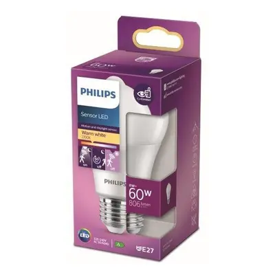 Philips 8718699782733 LED žárovka 1x8W | E27 | 806lm | 2700K - teplá bílá, se senzorem, matná bí