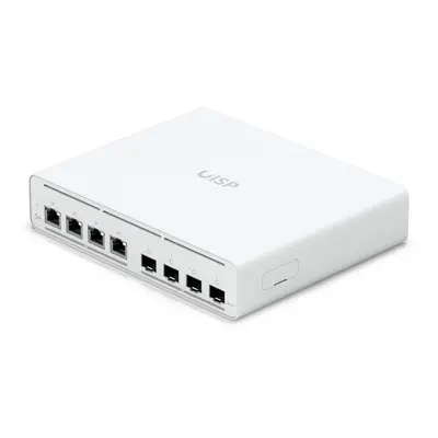 Ubiquiti UISP Switch Plus - 4x 2.5GbE, 4x SFP+, fanless, 4x PoE Out 27V (PoE budget 160 W)