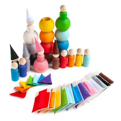 Vzdělávací sada Ulanik Montessori dřevěná hračka "Small Peg Dolls with Hats, Beds and Balls"