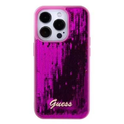 Kryt na mobil Guess Sequin Script Logo Zadní Kryt pro iPhone 15 Magenta