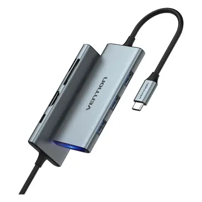 Replikátor portů Vention 7-in-1 USB-C to HDMI/USB 3.0x3/SD/TF/PD Docking Station 0.15M Gray Alum