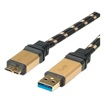 Datový kabel ROLINE Gold USB 3.0 SuperSpeed USB 3.0 A(M) -> micro USB 3.0 B(M), 1.8m - černo/zla