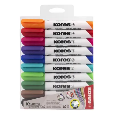 Popisovač KORES K-MARKER na bílé tabule, kulatý hrot 3 mm - sada 10 barev