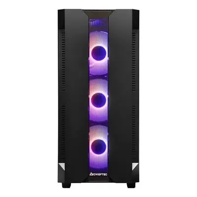 CHIEFTEC skříň Miditower Gaming HUNTER, Black, 4x RGB Rainbow Fan, 2 x USB 3.0, side glass