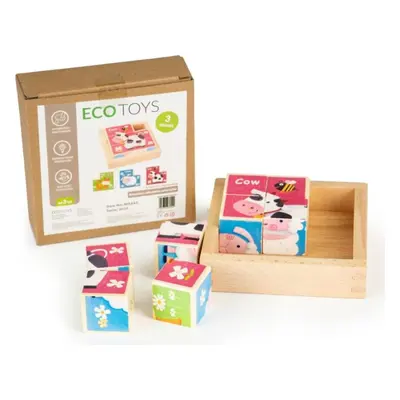 ECOTOYS Dřevěné kostky Zvířátka, 8 kostek