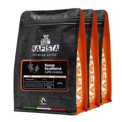 Káva Kafista "Kenya Excellence" - Zrnková káva, 100% Arabica, Pražená v Itálii 3 x 250 g